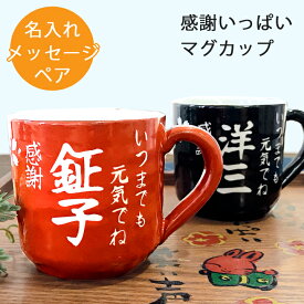 名入れ プレゼント ギフト 感謝一杯 マグカップペア（和）超最速 | 名前入り 名入り 結婚祝い 結婚内祝い マグ カップ コーヒー 誕生日 還暦祝い 古希 お祝い 祖父 祖母 ペア 夕立窯 陶器 美濃焼 和食器 友人 退職祝い