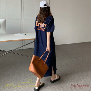 ワンピース Tシャツ レディース Tシャツワンピース 夏 ロングTシャツ ミモレ丈 裾口スリット カジュアル 5分袖 体型カバー 着痩せ カットソー 大きいサイズ