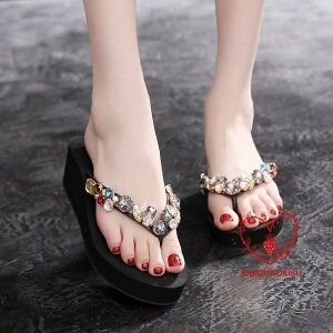 サンダル 夏 レディース トングサンダル ウェッジソール ラインストーン お洒落 ビーチサンダル 軽量 トングスリッパ スリッパサンダル 厚底