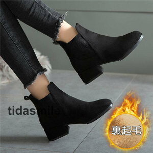 サイドゴアブーツ レディース ショートブーツ 太ヒール シューズ 美脚 シンプル 厚底 歩きやすい OL オフィス 通勤 カジュアル 可愛い