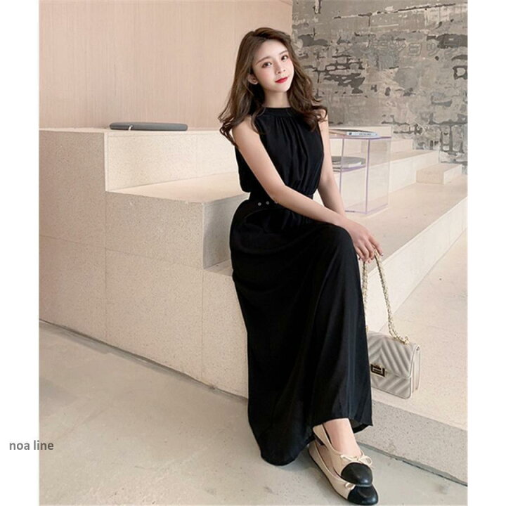 楽天市場】ホルターネックワンピース マキシワンピース 無地 Aライン  