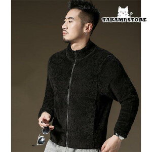 フリース メンズ ファー シャギーボア ブルゾン アウター 無地 スタンドネック フルジップアップ 軽量 秋冬 アウトドア 防寒