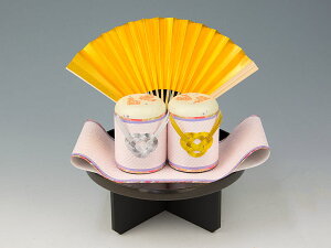 お茶(缶)黒塗丸盆足付【化粧箱付】