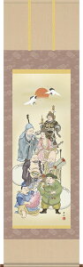 掛軸 掛け軸 七福神 緒方葉水 尺五立 約横54.5cm×縦190cm【送料無料】 d3117 慶祝 慶事 縁起 開運 祝賀 お正月 正月 新年 初夢 長寿 賀寿 開店 開業 お祝い 御祝 贈答 贈り物