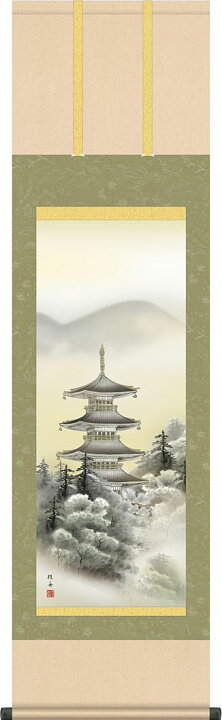 楽天市場】掛軸 掛け軸 塔景山水 長江桂舟 尺三立 約横44.5×縦164cm  