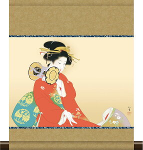 掛軸 掛け軸 和風モダン掛 鼓の音 上村松園 約横35cm×縦42cm ミニサイズ ミニ掛軸 名画複製画 g6572 KM3R1-011