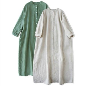 ワンピース レディース ロングワンピース コットンリネン 綿麻 綿 春 夏 長袖 体型カバー 大きいサイズ きれいめ チュニック 無地 心地いい シンプル