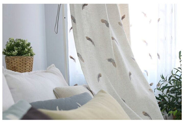 楽天市場 カーテン 北欧 刺繍 羽柄 生地 麻 非遮光カーテン 間仕切り 1枚組 2枚組 腰高窓 出窓カーテン 送料無料 かわいい おしゃれ タッセル付き 幅100 幅150 幅0 丈1 丈135 丈178 丈180 丈0 丈230 丈240 カーテン城