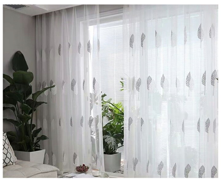 楽天市場 レースカーテン 北欧 刺繍 リーフ柄 1枚組 2枚組 オーダーカーテン かわいい おしゃれ 腰高窓 出窓カーテン Uvカット タッセル付き 幅100 幅150 幅175 幅0 丈1 丈135 丈178 丈0 送料無料 ブルー グレー コーヒー カーテン城