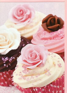 グリーティングカード 多目的 TRACKSマジック「バラのカップケーキ」 封筒175×127mm メッセージカード ラメ入り封筒付き ギフト(H052)