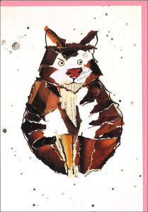 グリーティングカード 多目的 貼り絵「猫」 封筒180×125mm 動物 イラスト メッセージカード 輸入雑貨(NC8640)