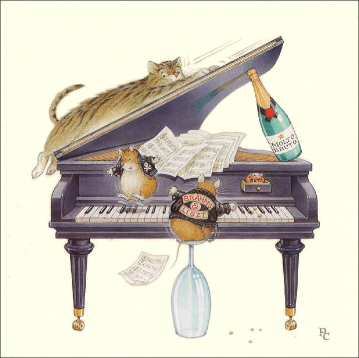 楽天市場 グリーティングカード 多目的 ピーター クロスシリーズ ピアノ にしがみつく猫とはしゃぐねずみたち Pcii0014 Fsc認証 キャット マウス ワイン 楽譜 グラス 音楽 おしゃれ かわいい 正方形 スクエア ユージニア 楽天市場店