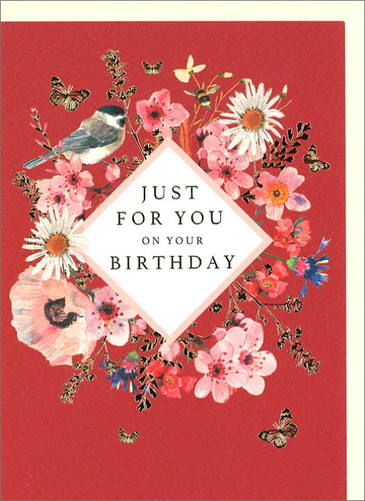 楽天市場 グリーティングカード 誕生日 バースデー Just For You On Your Birthday 封筒サイズ 133 185mm カードサイズ 127 175mm メッセージカード 花柄 レッド アイボリー 箔押し加工あり おしゃれ 輸入雑貨 Yrgg0007 ユージニア 楽天市場店