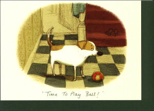 グリーティングカード 多目的「ボール遊びの時間!」 封筒115×162mm 定形サイズ 動物 メッセージカード ギフト 犬 動物 イラスト 絵本 TWO BAD MICE(IA73)