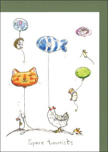 グリーティングカード 多目的「宇宙旅行」 封筒115×162mm 定形サイズ 動物 イラスト 絵本 メッセージカード TWO BAD MICE(M339)