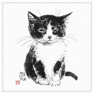 メガネ拭き クリーニングクロス 中浜稔「ちんまりお座り」レンズクリーナー 猫墨絵作家 アート ほっこり…