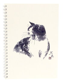 A5リングノート 中浜稔「笑い」 用紙の柄：ドット 猫 ネコ 墨絵作家 アート ほっこりシリーズ かわいい グッズ メモ帳 上質紙 ステーショナリー(HWRN-004)