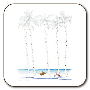 コースター イラスト 山田和明「夏の昼下がり」 90×90mm イラスト ミュージック 絵本作家 かわいい おしゃれ 動物 楽器