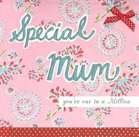 グリーティングカード【マザーズデイ/母の日】「赤と水色の花」【封筒サイズ/165×165mm（定形外）】【カードサイズ/160×160mm】【封筒の色/白】【中面/無地】【キラキラのフリッター加工あり】【リボン付き】（MDS010）