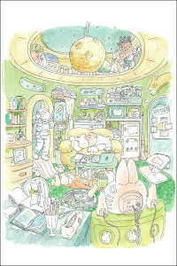 ポストカード イラスト かわいみな「月とうさぎの部屋」100×150mm 郵便はがき メッセージカード イラストレーター かわいい(MK-023)