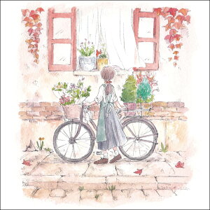 スクエアポストカード イラスト かわいみな「お花の配達」148×148mm 郵便はがき メッセージカード かわいい(MKS-009)