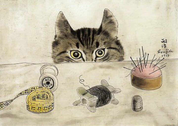 楽天市場 ポストカード アート 藤田嗣治 仕立て屋の猫 148 105mm 名画 動物 メッセージカード 郵便はがき コレクション Vd8621 ユージニア 楽天市場店