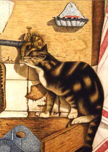 ポストカード アート メエヘル「蛇口を舐める猫」105×150mm 名画 動物 メッセージカード 郵便はがき コレクション(BK2575)