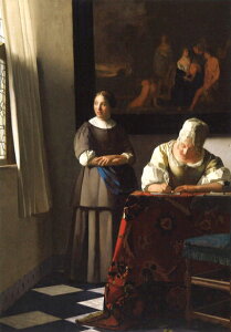 ポストカード アート フェルメール「メイドと手紙を書く女性」105×150mm 名画 メッセージカード 郵便はがき コレクション(BK6187)