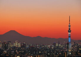 ポストカード カラー写真 日本風景シリーズ「夕焼けの東京と富士山」105×150mm 観光地 名所 郵便はがき(JS-025)