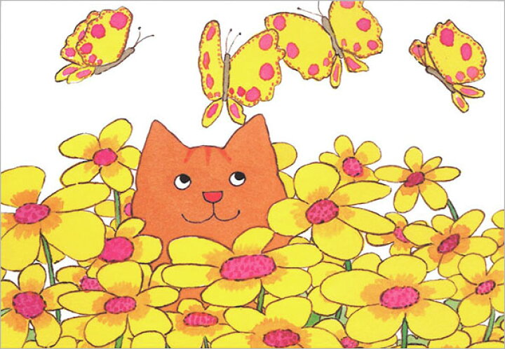 楽天市場 ポストカード イラスト 絵本 ディッキー ディックシリーズ お花畑のディッキー 150 105mm Bk4550 Fsc認証 猫 キャット Cat 蝶 虫 花 フラワー Flower ファンシー かわいい ユージニア 楽天市場店