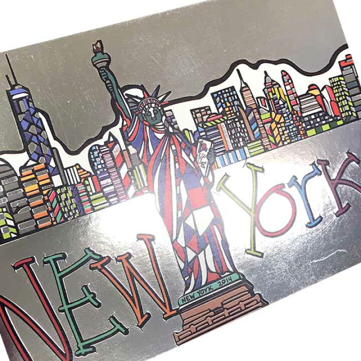 楽天市場 ポストカード イラスト New York 箔押し加工あり メッセージカード カラフル 自由の女神 おしゃれ 贈り物 フランス製 Pop028 ユージニア 楽天市場店