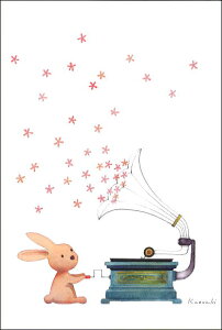 ポストカード イラスト 山田和明「モーツァルトのうさぎ」100×148mm 絵本作家 動物 楽器 音楽 ミュージック 郵便はがき メッセージカード(KY106)