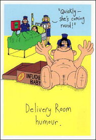 ポストカード イラスト オフ・ザ・ボーン「早く来て！分娩室のユーモア」103×150mm 郵便はがき メッセージカード(OTB709)