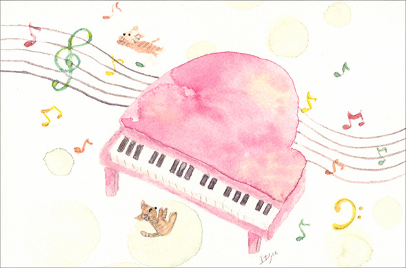 ポストカード Marron125 ピンクノピアノ 作家 水彩画 楽器 猫 かわいい Iok 006 Agrowecuador Com