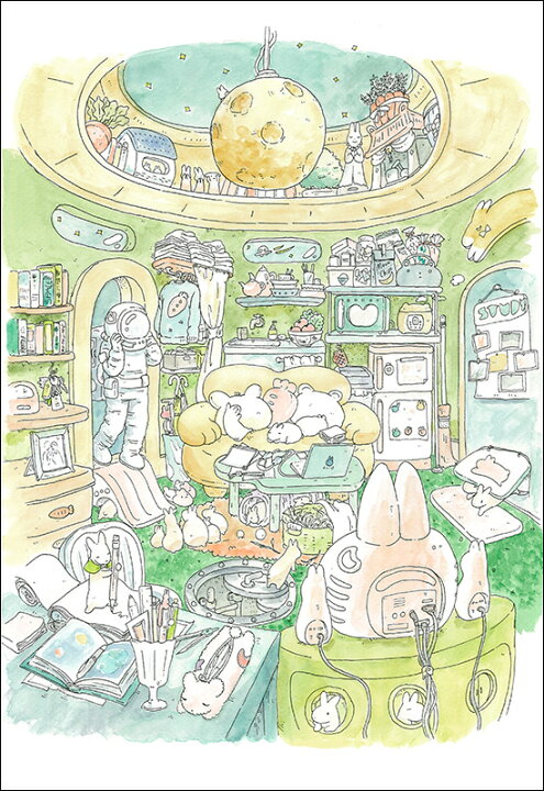 楽天市場 ポストカード イラスト かわいみな 月とうさぎの部屋 100 148mm 郵便はがき メッセージカード イラストレーター かわいい Mk 023 ユージニア 楽天市場店