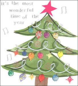 グリーティングカード 【クリスマス】 クリスマスツリー【封筒付き/白】【封筒サイズ143×135mm】【中面/「merry christmas anda happy new year」の文字あり】【箔押し加工あり】【エンボス加工あり】