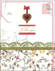 グリーティングカード 【バレンタイン】「花とリボン」【封筒サイズ/120×180mm】【封筒の色/金】【中面/無地】【ジェム付き】(VLL-002)