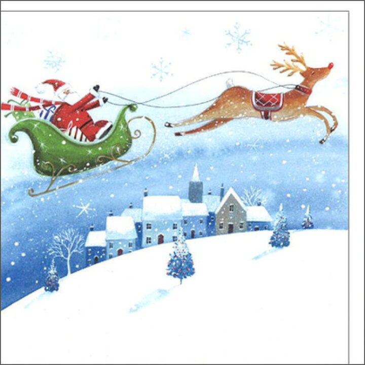 楽天市場 グリーティングカード クリスマス ソリに乗るサンタクロースとトナカイ Cpc0284 ユージニア 楽天市場店