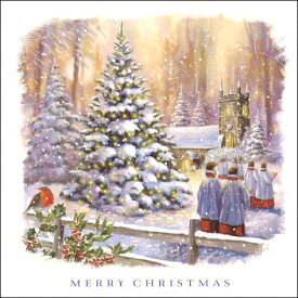 グリーティングカード【クリスマス】「合唱隊とロビン」 【封筒付き/白】【封筒サイズ/128×128mm】メッセージカード ギフト(XBD822B)