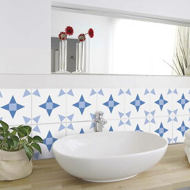 ドレジャー タイルステッカー同柄6シート「BLUE GRAPHIC STAR」 キッチン用品 水に強い ビニール 壁紙 模様 スクエア(75009102-6)