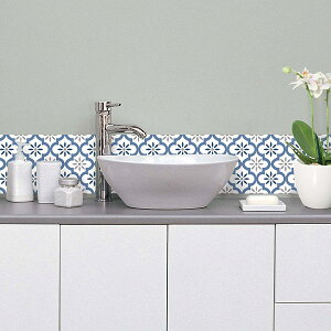 �h���W���[ �^�C���X�e�b�J�[����6�V�[�g�uBLUE AND GRAY ORIENTAL PATTERN�v �L�b�`���p�i ���ɋ��� �r�j�[�� �ǎ� �͗l �X�N�G�A(75009145-6)