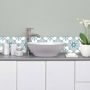 �h���W���[ �^�C���X�e�b�J�[����6�V�[�g�uBLUE, GREEN AND GRAY ORIENTAL STAR�v �L�b�`���p�i ���ɋ��� �r�j�[�� �ǎ� �͗l �X�N�G�A(75009148-6)
