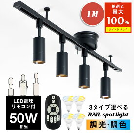 ★SS限定5%OFF+1000円クーポン★【RAIL-spotlight LED電球・リモコン付】シーリングライト 4灯 調光 調色 50W相当 天井照明 間接照明 6畳 8畳 10畳 ダクトレール スポットライト リモコン操作 レール照明 おしゃれ 照明 寝室 角度自由 省エネ 白 黒 1M/1.5M選択