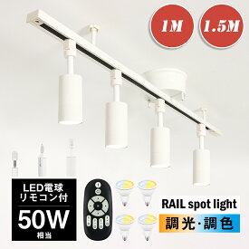 ★マラソン限定P2倍＆5％OFFクーポン配布★【RAIL-spotlight LED電球・リモコン付き】シーリングスポット 4灯 調光 調色 50W相当 天井照明 間接照明 6畳 8畳 10畳 ダクトレール スポットライト リモコン操作 レール照明 照明器具 角度自由 省エネ お洒落 白【1M/1.5M選択可】