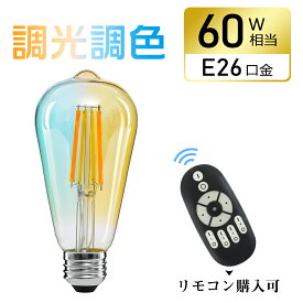 ★マラソン限定500円クーポン★LED電球 E26 フィラメント電球 60W形相当 調光調色 リモコン操作 エジソン電球 LEDランプ 810LM 広配光 レトロ アンティーク おしゃれ 雰囲気 北欧 インテリア照明 間接照明 店舗照明 家庭用 ホテル カフェ リビング 寝室 長寿命