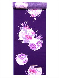 自作用ゆかた反物・No.5　あやめ・牡丹柄・紫地