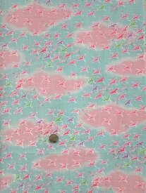 鶴雲柄・水色ピンク地 子ども用長襦袢地 nj-119