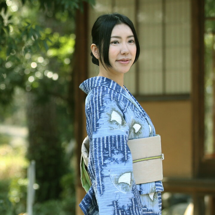 浴衣 有松鳴海絞り 花模様 リーフ 藍色 着物 033a たおし d 