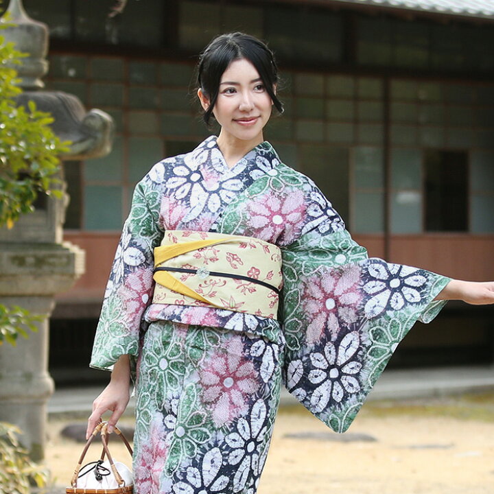 楽天市場】浴衣 有松絞り レディース 花菱 グリーン ピンク 紺 