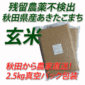 【残留農薬不検出】あきたこまち　玄米　5kg（2.5kg X 2袋）【無農薬米 玄米　無農薬】【あきたこまち 玄米 無農薬】